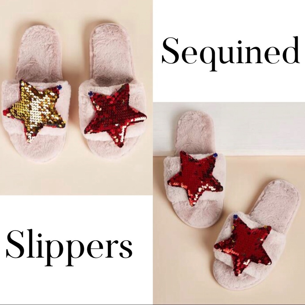 Sequin Star Decor Slippers